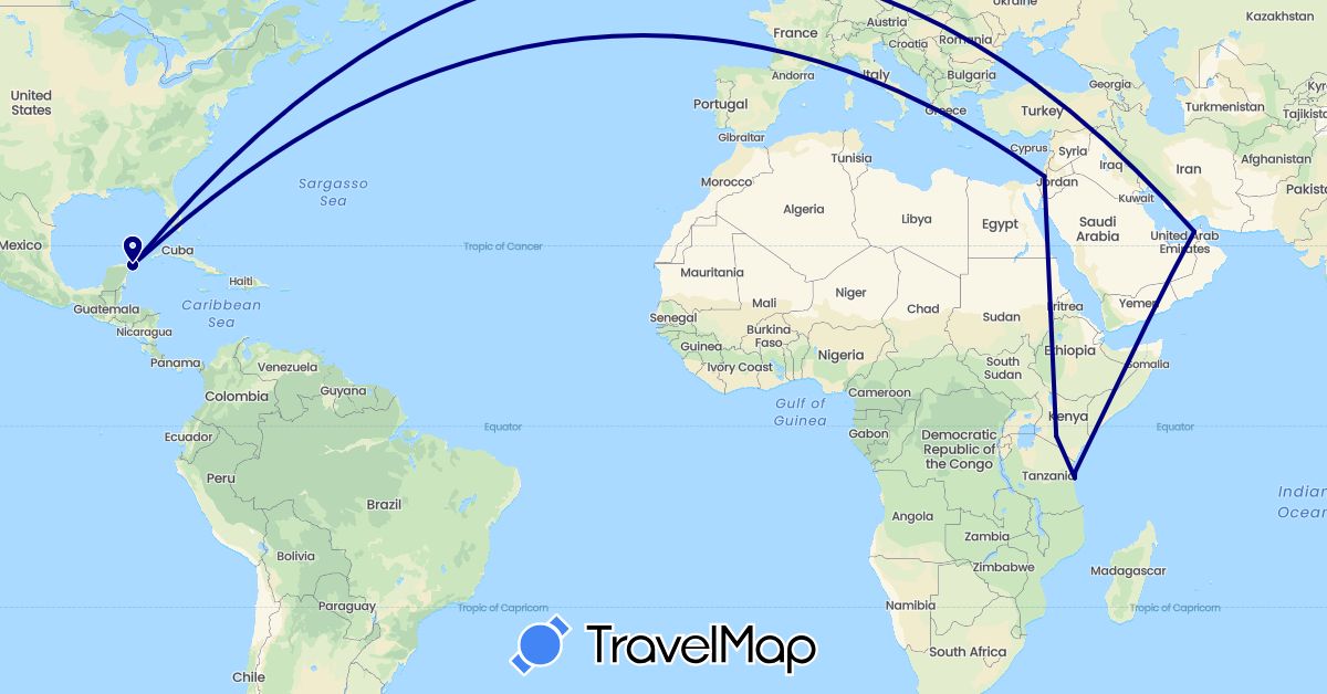 TravelMap itinerary: driving in United Arab Emirates, Israel, Kenya, Mexico, Tanzania (Africa, Asia, North America)